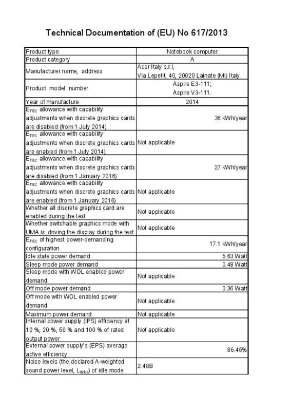 Mode d'emploi ACER ASPIRE E3-111