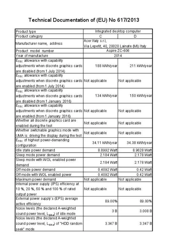 Mode d'emploi ACER ASPIRE ZC-606