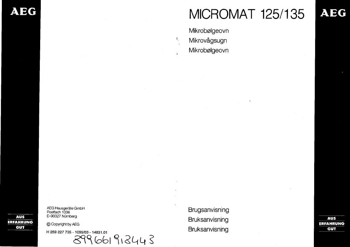 Mode d'emploi AEG-ELECTROLUX MC 125-W/EURO