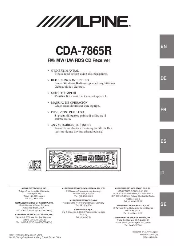 Mode d'emploi ALPINE CDA-7865R