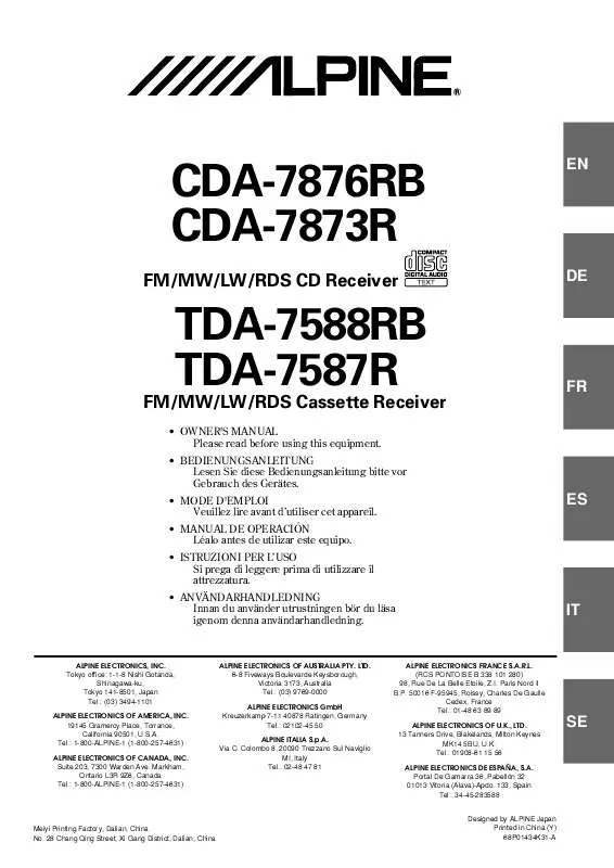 Mode d'emploi ALPINE CDA-7876RB