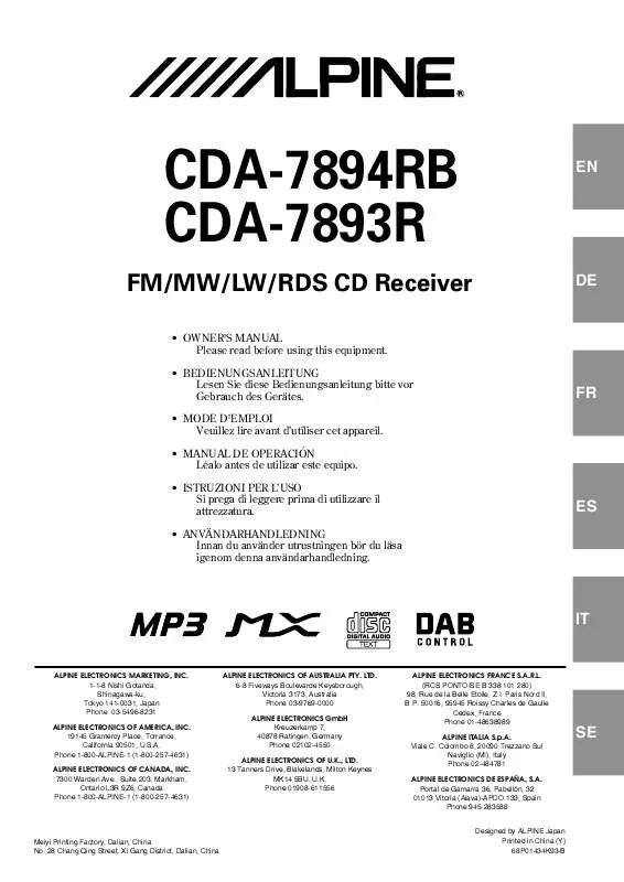 Mode d'emploi ALPINE CDA-7894RB