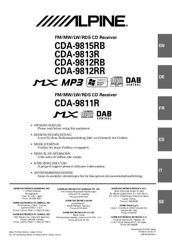 Mode d'emploi ALPINE CDA-9811R