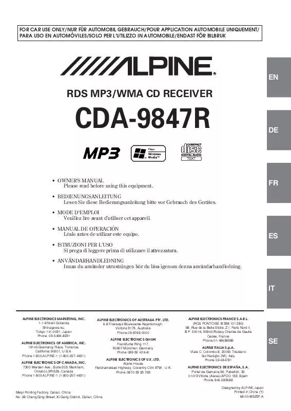 Mode d'emploi ALPINE CDA-9847R