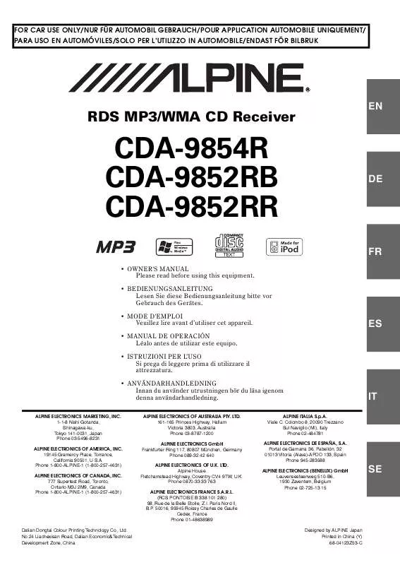 Mode d'emploi ALPINE CDA-9852RB