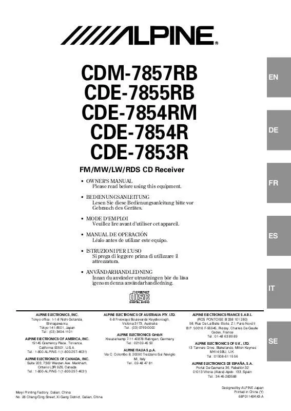 Mode d'emploi ALPINE CDE-7853R