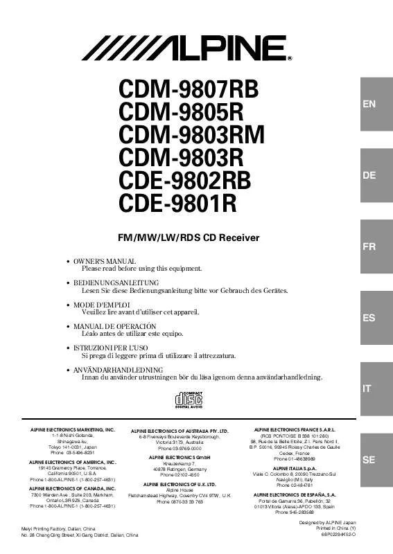 Mode d'emploi ALPINE CDE-9801R