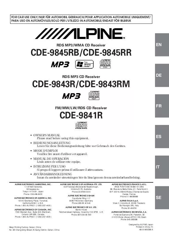 Mode d'emploi ALPINE CDE-9843RM