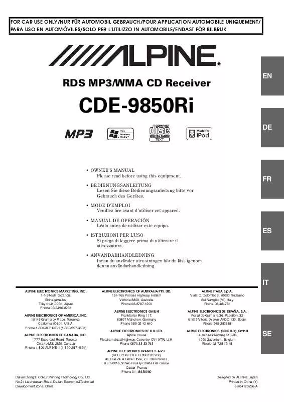 Mode d'emploi ALPINE CDE-9850RI