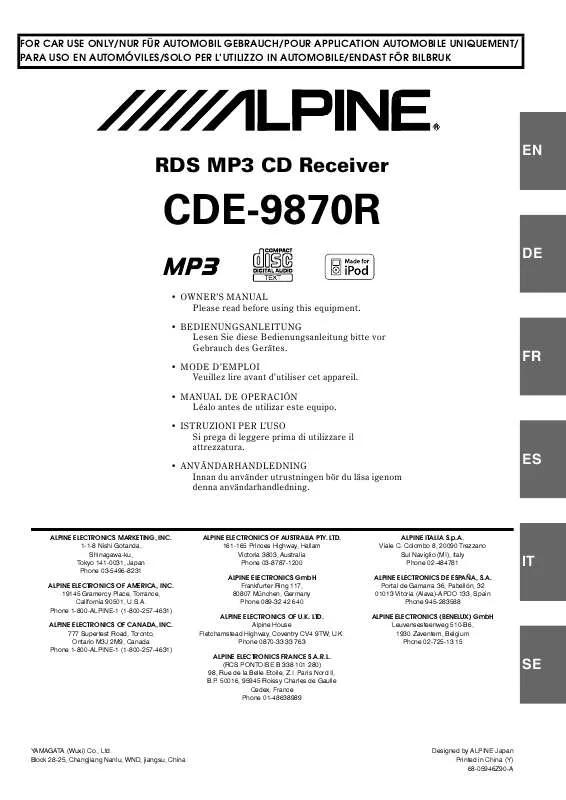 Mode d'emploi ALPINE CDE-9870R