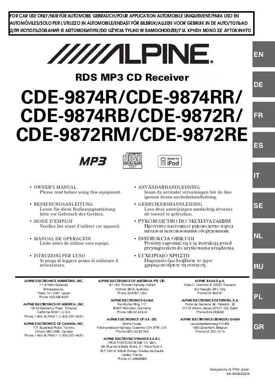 Mode d'emploi ALPINE CDE-9874RB