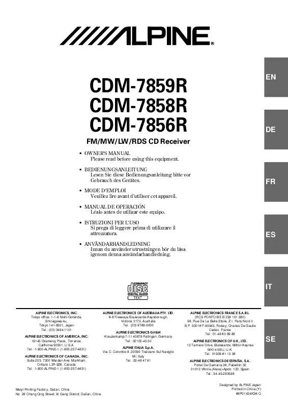 Mode d'emploi ALPINE CDM-7856R