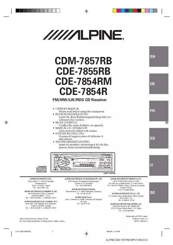 Mode d'emploi ALPINE CDM-7857RB