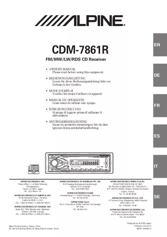 Mode d'emploi ALPINE CDM-7861R