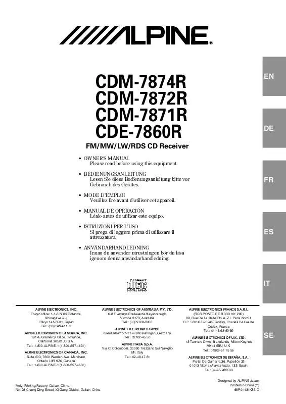 Mode d'emploi ALPINE CDM-7872RB