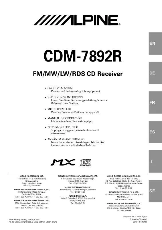 Mode d'emploi ALPINE CDM-7892R