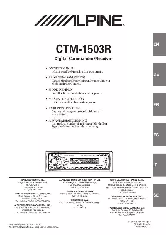 Mode d'emploi ALPINE CTM-1503R