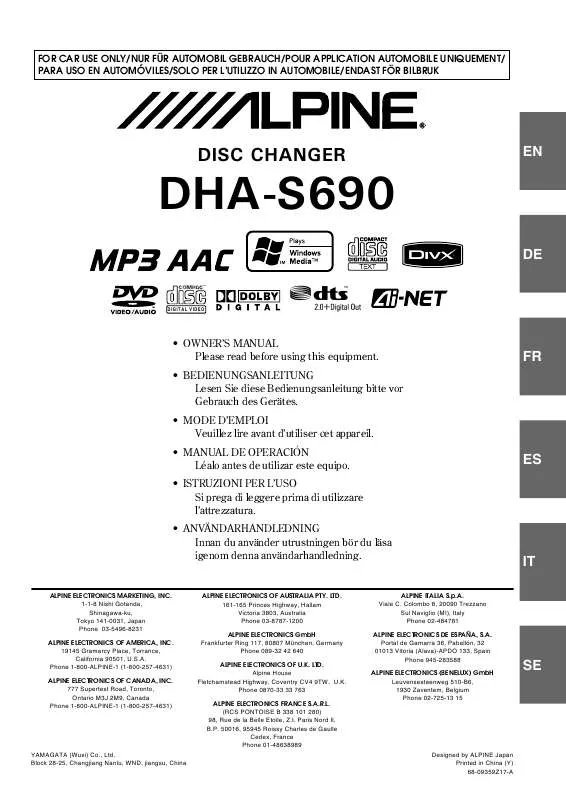 Mode d'emploi ALPINE DHA-S690