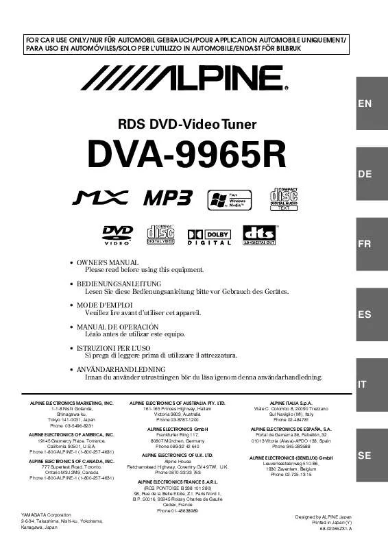 Mode d'emploi ALPINE DVA-9965R