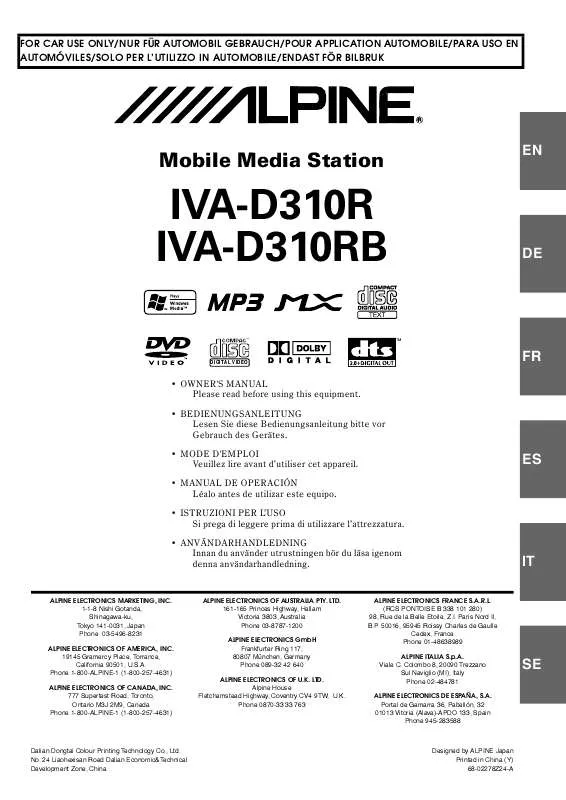 Mode d'emploi ALPINE IVA-D310R