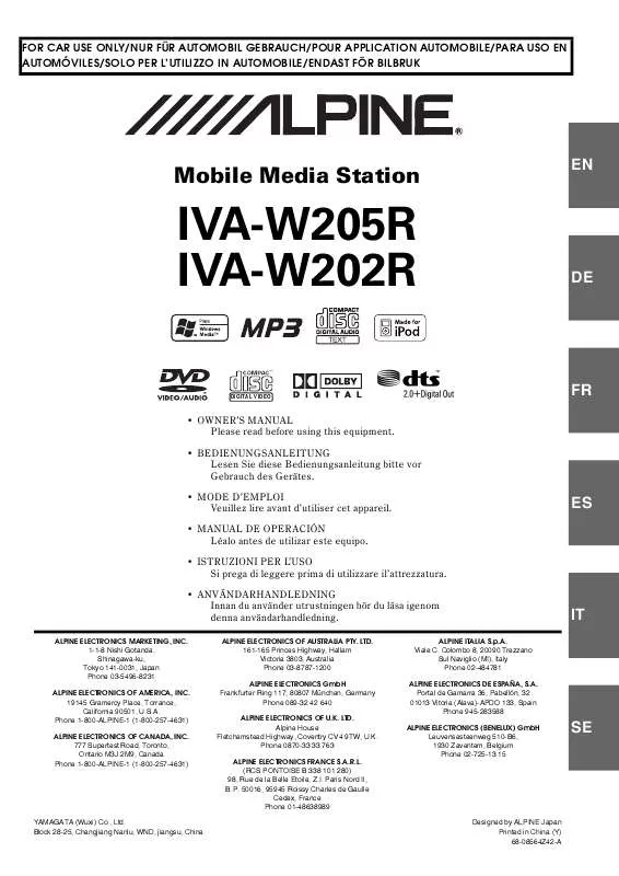 Mode d'emploi ALPINE IVA-W205R