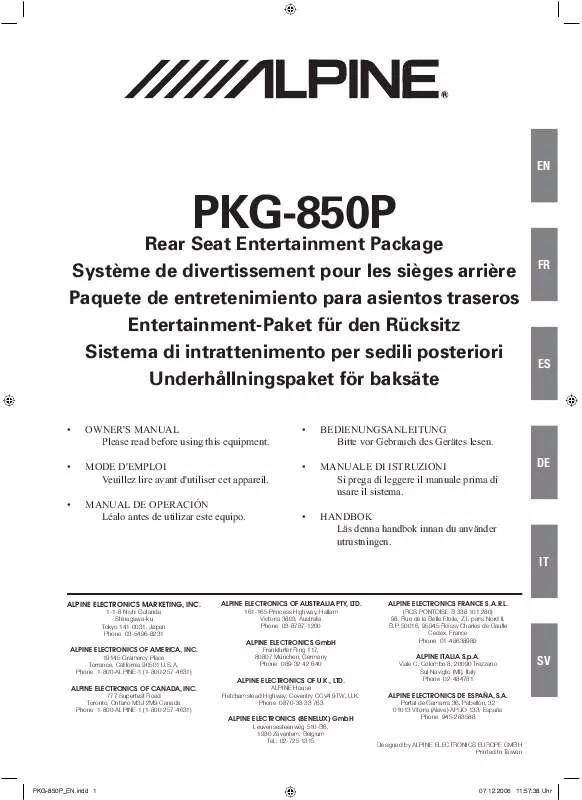 Mode d'emploi ALPINE PKG-850P