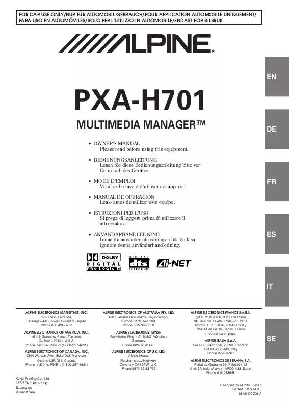 Mode d'emploi ALPINE PXA-H701