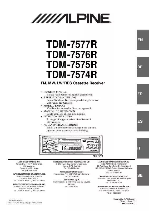 Mode d'emploi ALPINE TDM-7574R