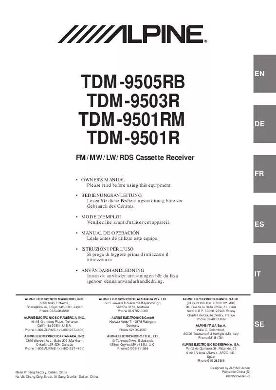 Mode d'emploi ALPINE TDM-9505RB