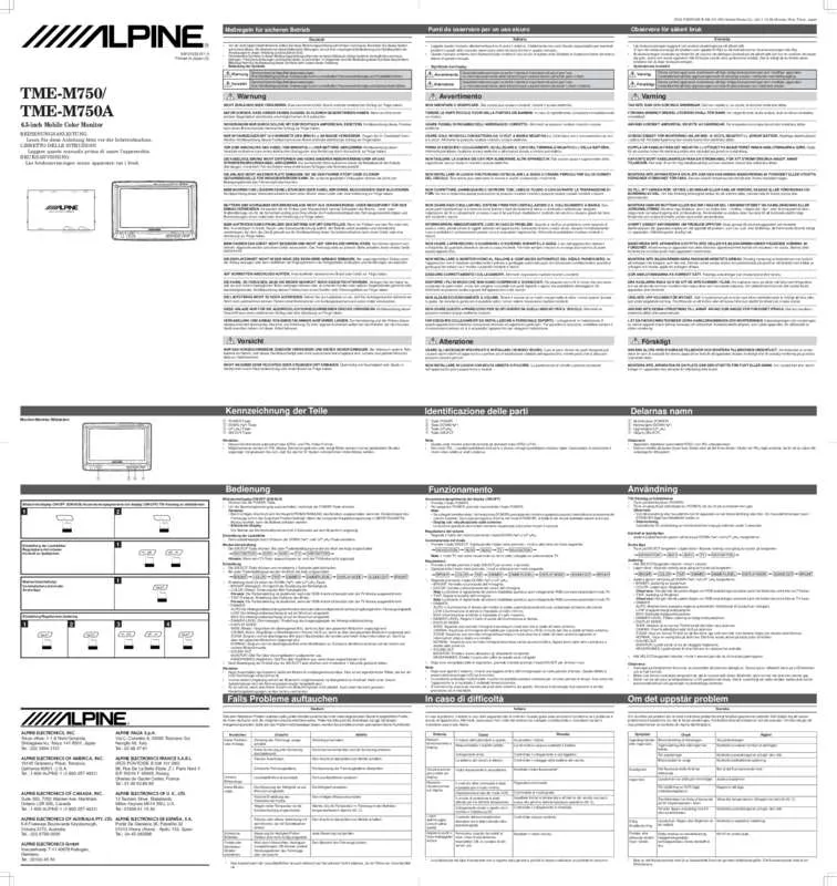 Mode d'emploi ALPINE TME-M750