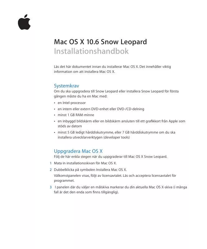 Mode d'emploi APPLE MAC OS X 10.6 SNOW LEOPARD