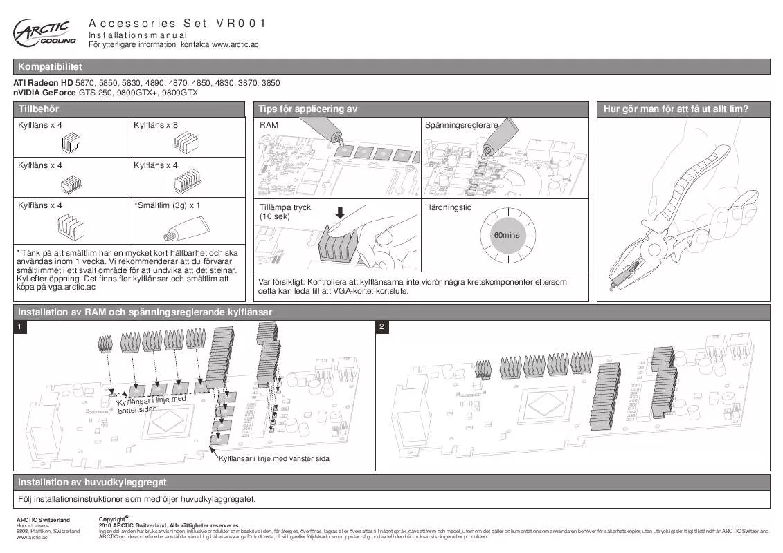 Mode d'emploi ARCTIC COOLING VR001