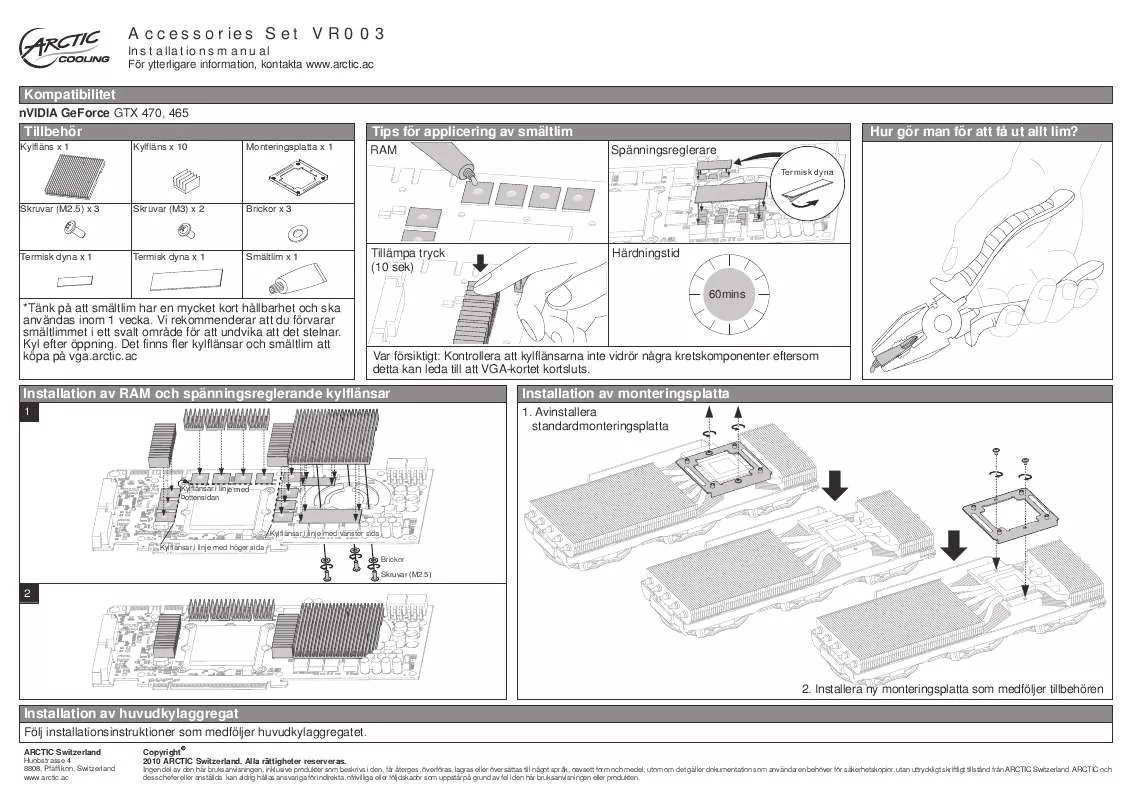 Mode d'emploi ARCTIC COOLING VR003