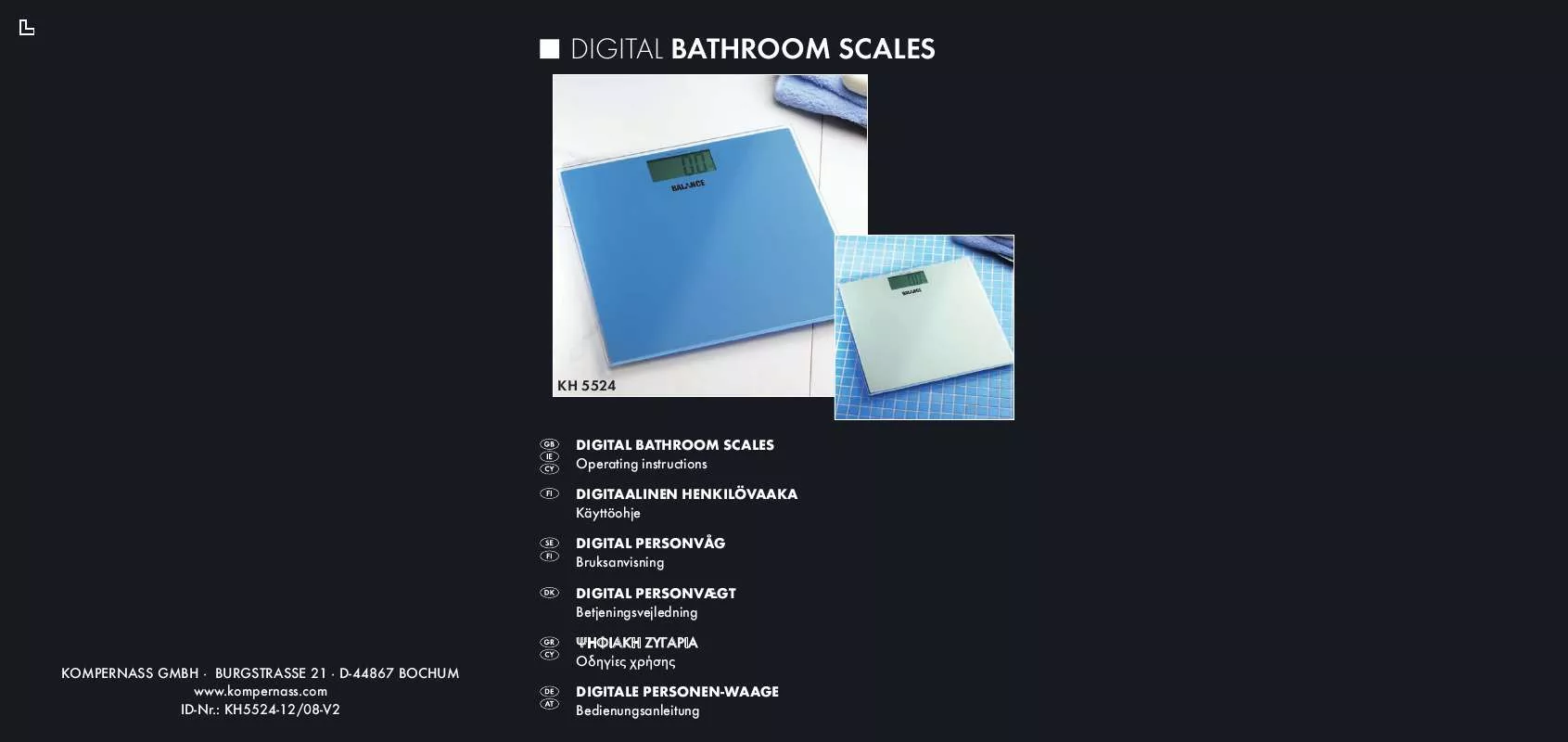 Mode d'emploi BALANCE KH 5524 DIGITAL BATHROOM SCALES