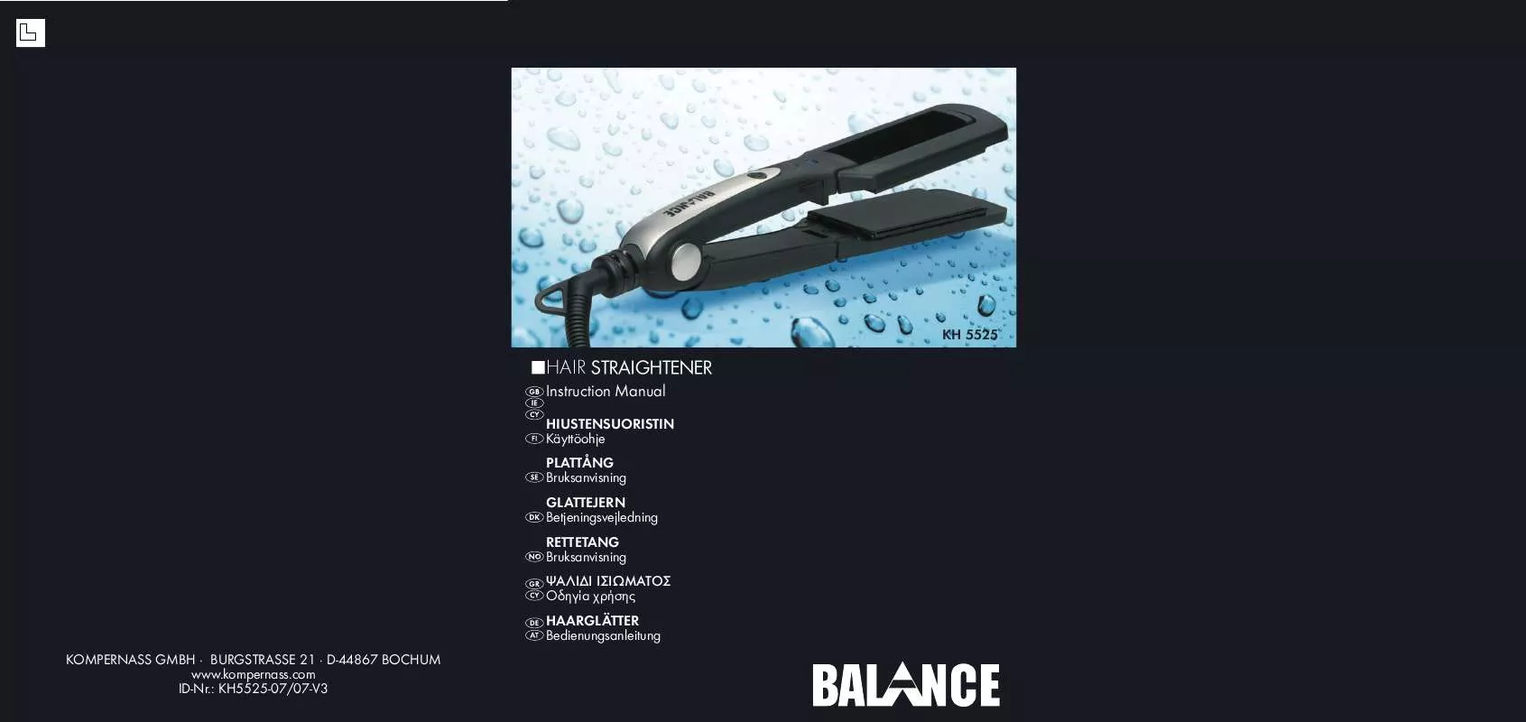 Mode d'emploi BALANCE KH 5525 HAIR STRAIGHTENER