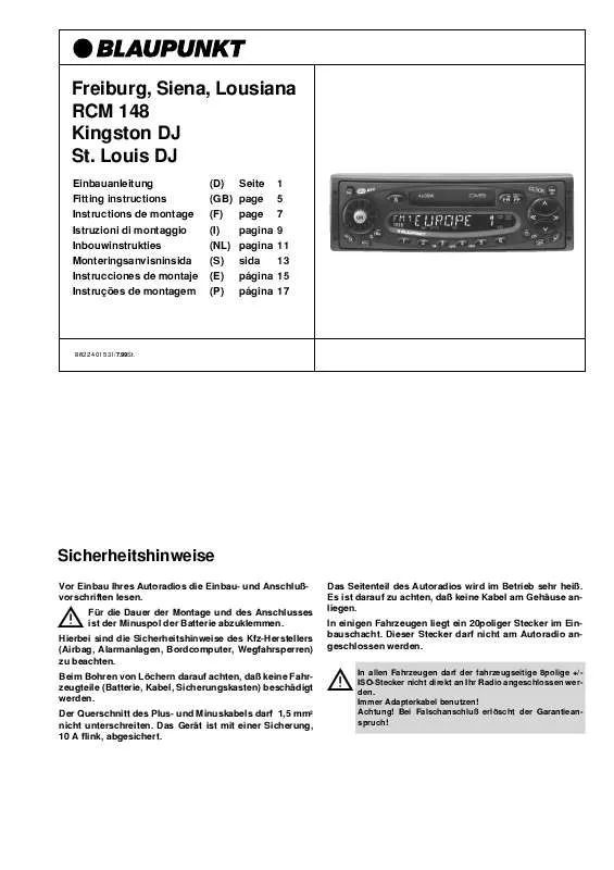 Mode d'emploi BLAUPUNKT SIENA RCM 148