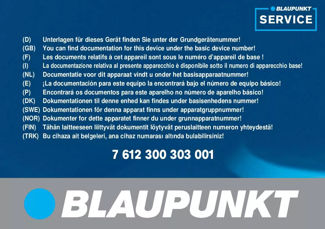 Mode d'emploi BLAUPUNKT TP E2 W/R D/NL/F O. CD