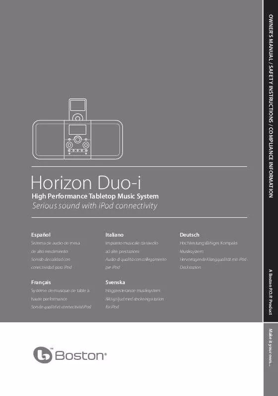 Mode d'emploi BOSTON ACOUSTICS HORIZON DUO-I