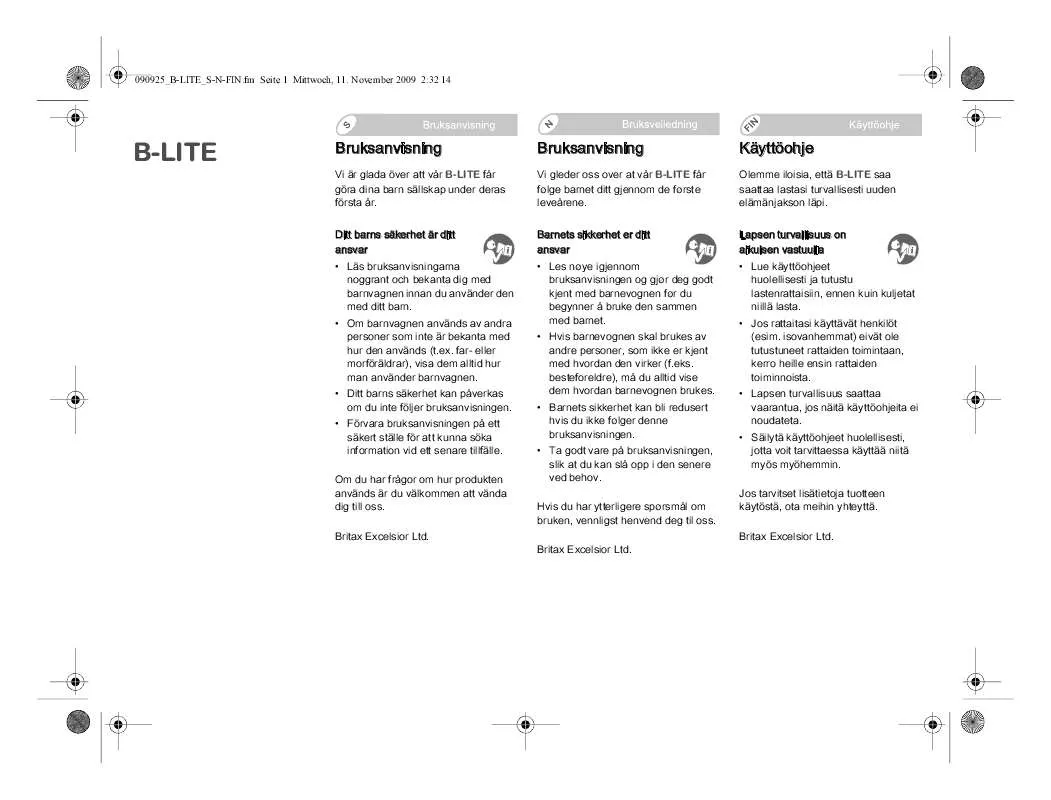 Mode d'emploi BRITAX B-LITE