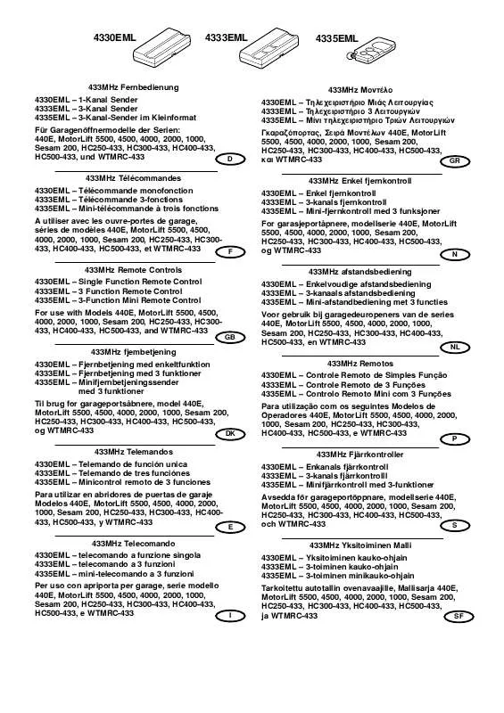 Mode d'emploi CHAMBERLAIN 4333EML