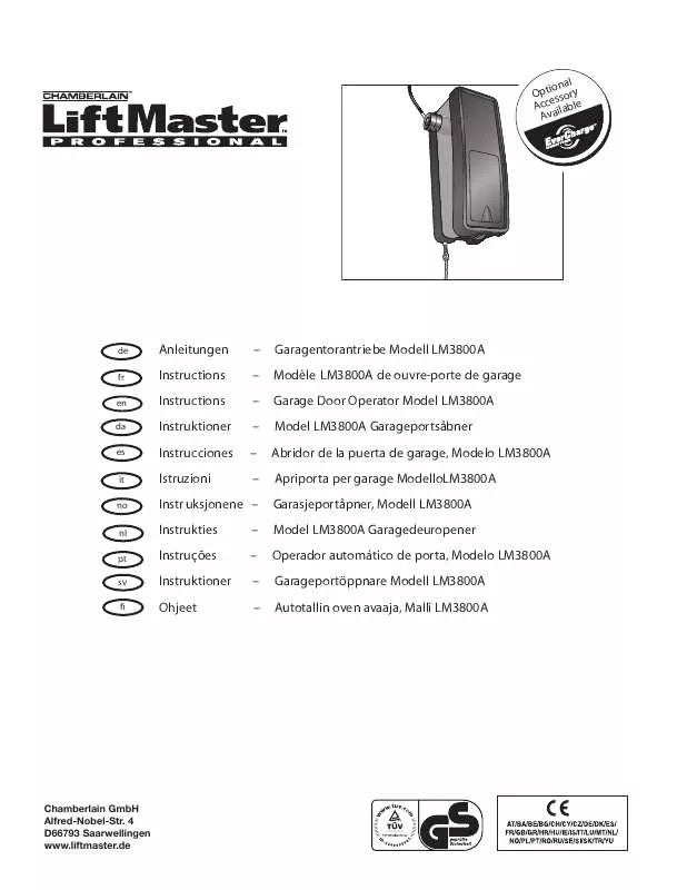 Mode d'emploi CHAMBERLAIN LM3800A