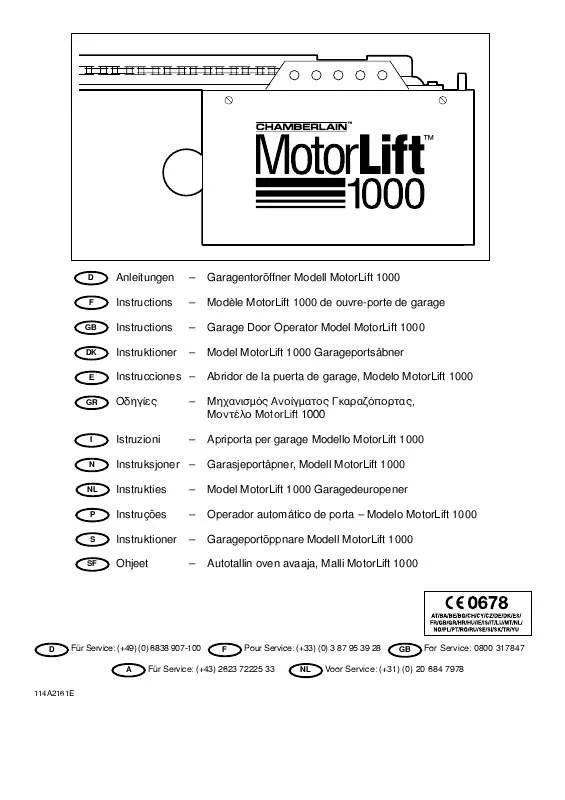 Mode d'emploi CHAMBERLAIN MOTORLLIFT 1000