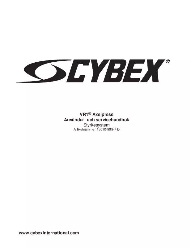 Mode d'emploi CYBEX INTERNATIONAL 13010 OVERHEAD PRESS