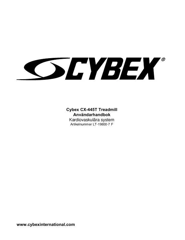 Mode d'emploi CYBEX INTERNATIONAL 445T TREADMILL