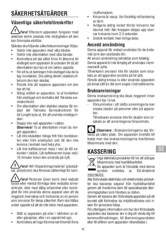 Mode d'emploi DELONGHI KG 40