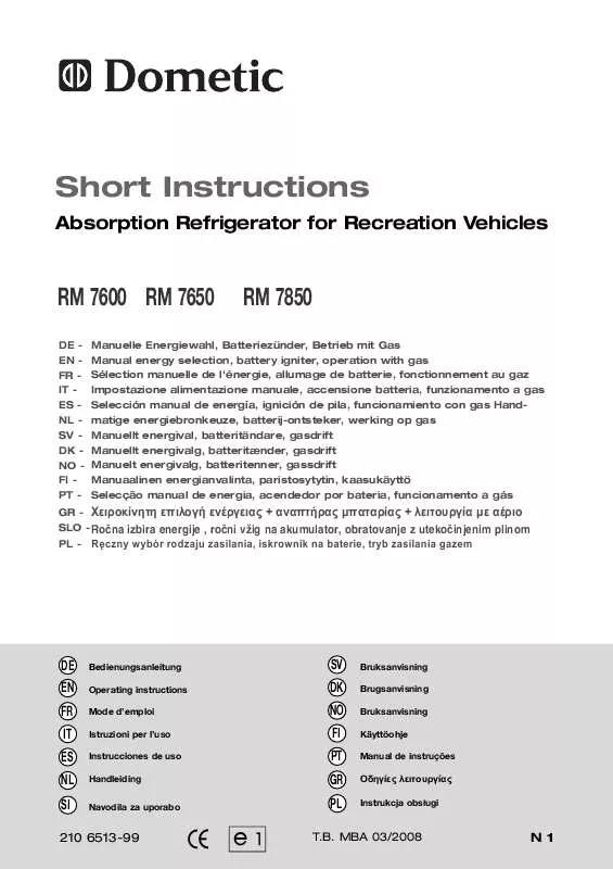 Mode d'emploi DOMETIC RM 7650