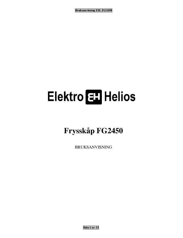 Mode d'emploi ELEKTRO HELIOS FG2450