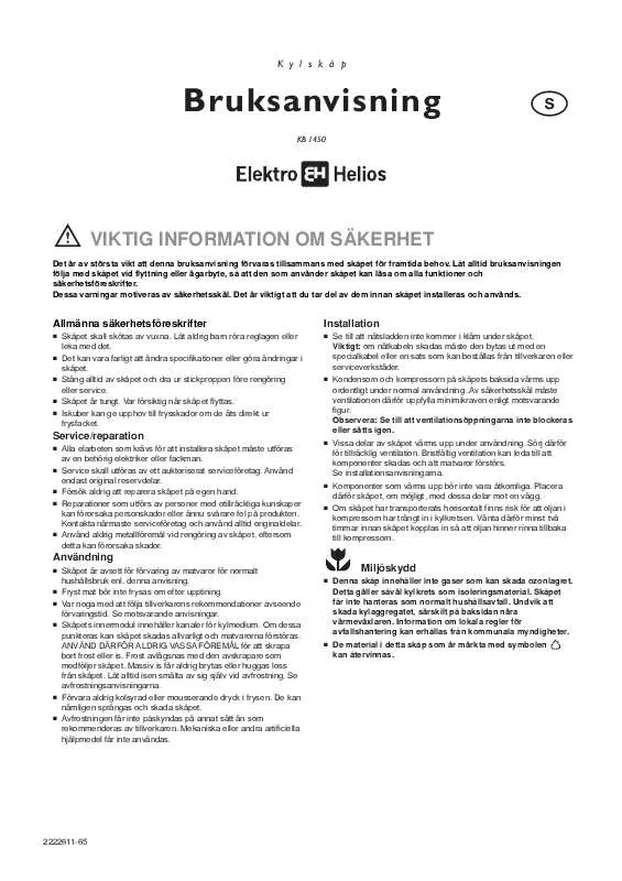 Mode d'emploi ELEKTRO HELIOS KB1450