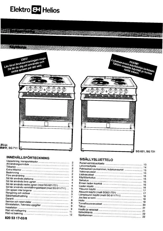 Mode d'emploi ELEKTRO HELIOS SG621