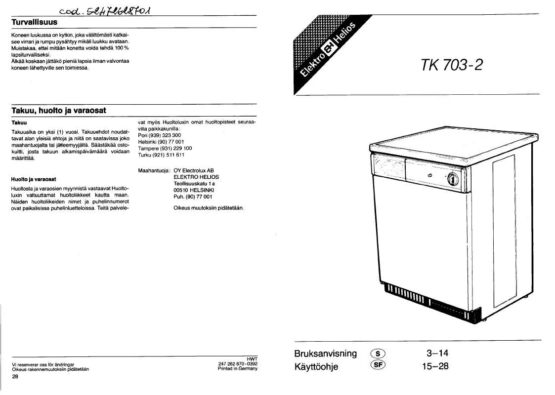 Mode d'emploi ELEKTRO HELIOS TK703-2